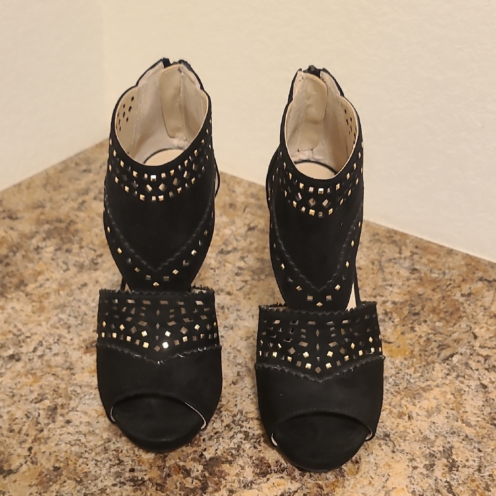 Black Peep-Toe Cutout Heels
